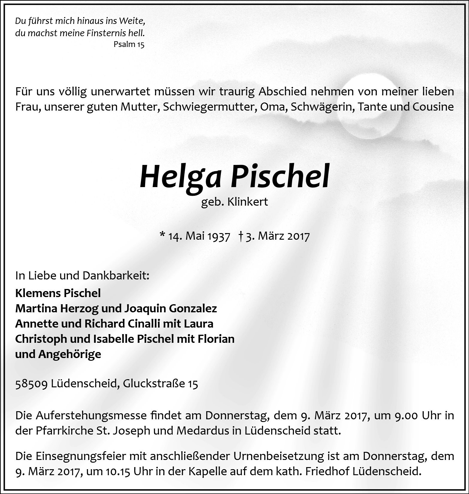 Traueranzeige von Helga Pischel