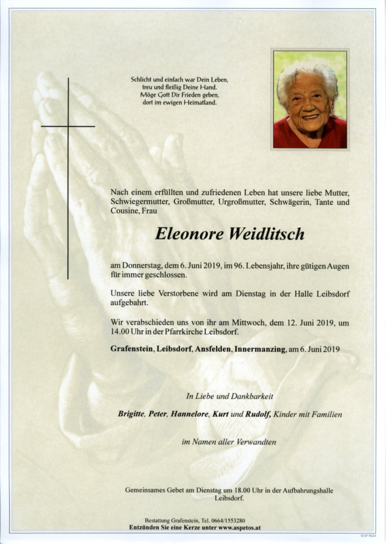Traueranzeige von Eleonore Weidlitsch