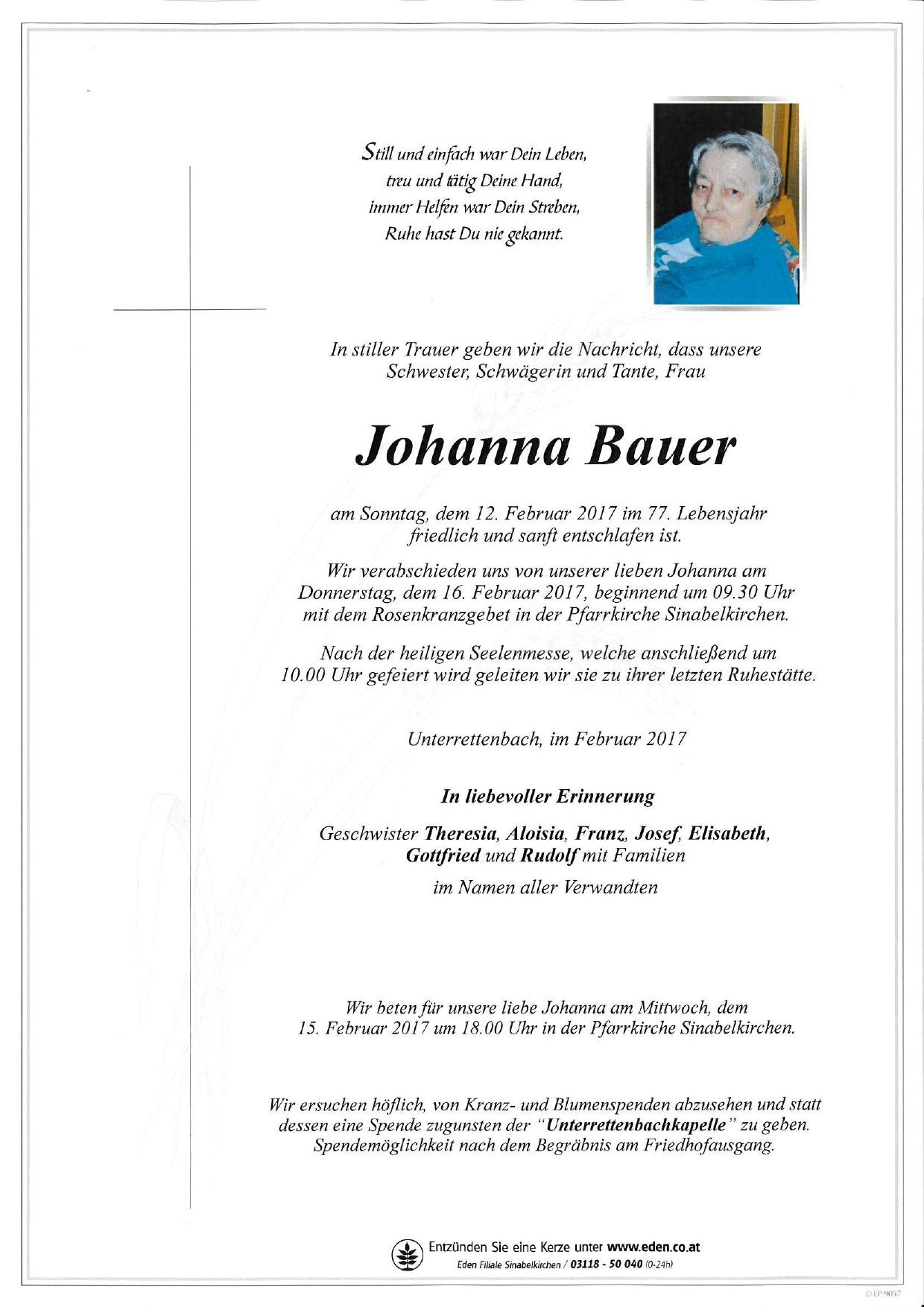 Traueranzeige von Johanna Bauer