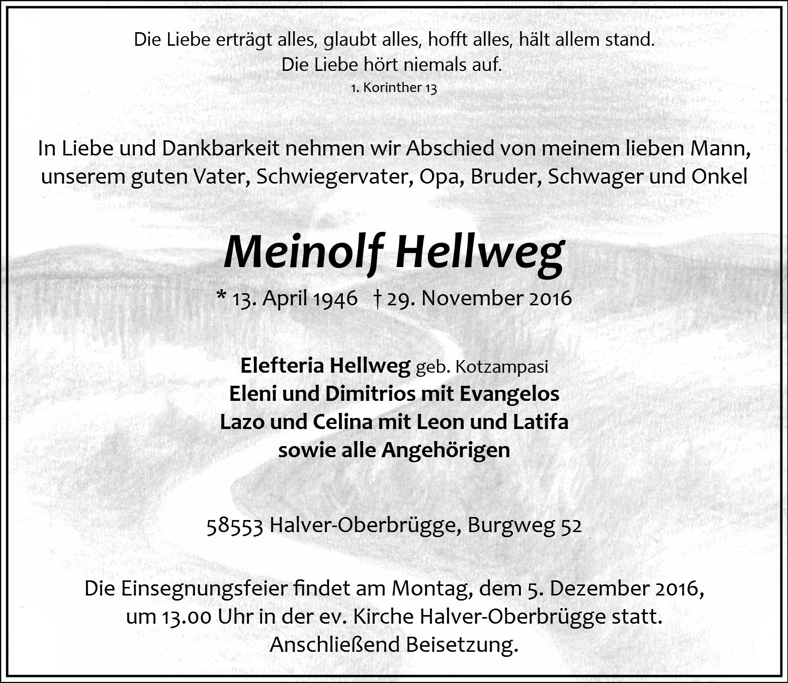 Traueranzeige von Meinolf Hellweg
