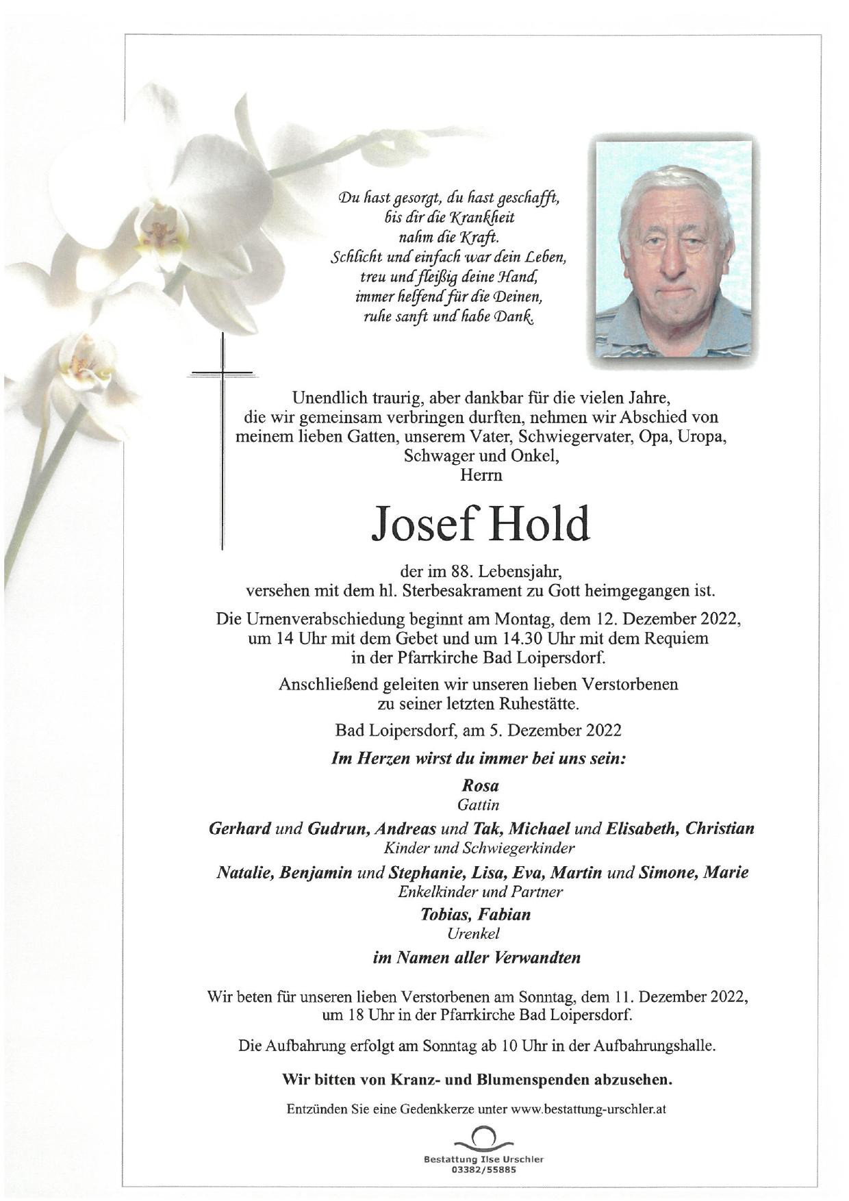 Traueranzeige von Josef Hold