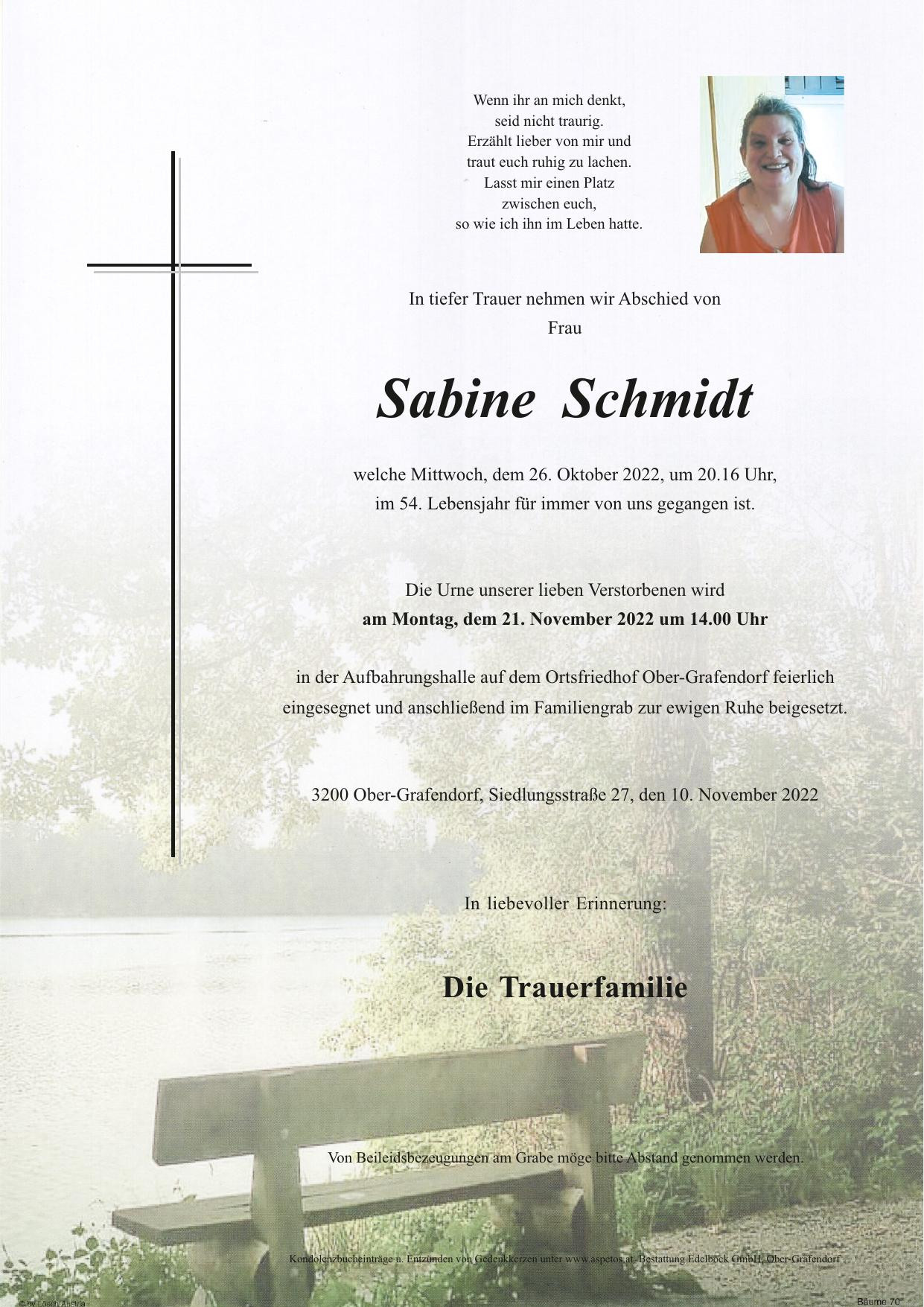 Traueranzeige von Sabine Schmidt