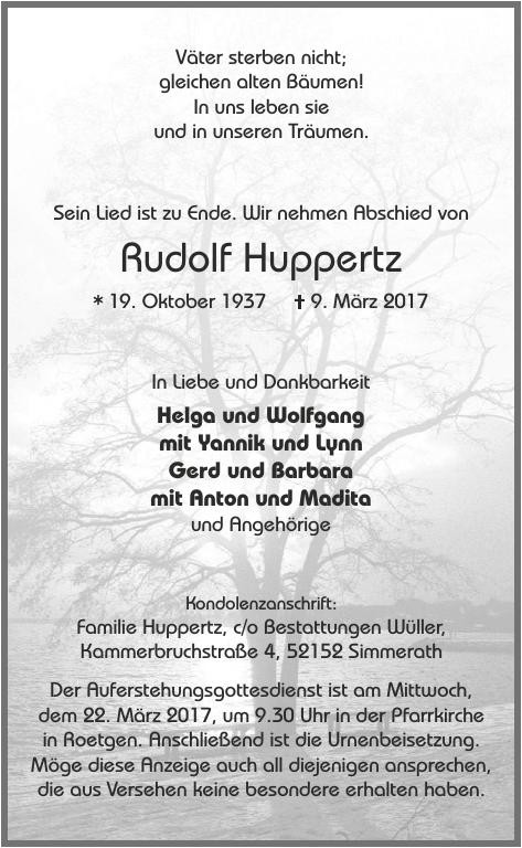 Traueranzeige von Rudolf Huppertz