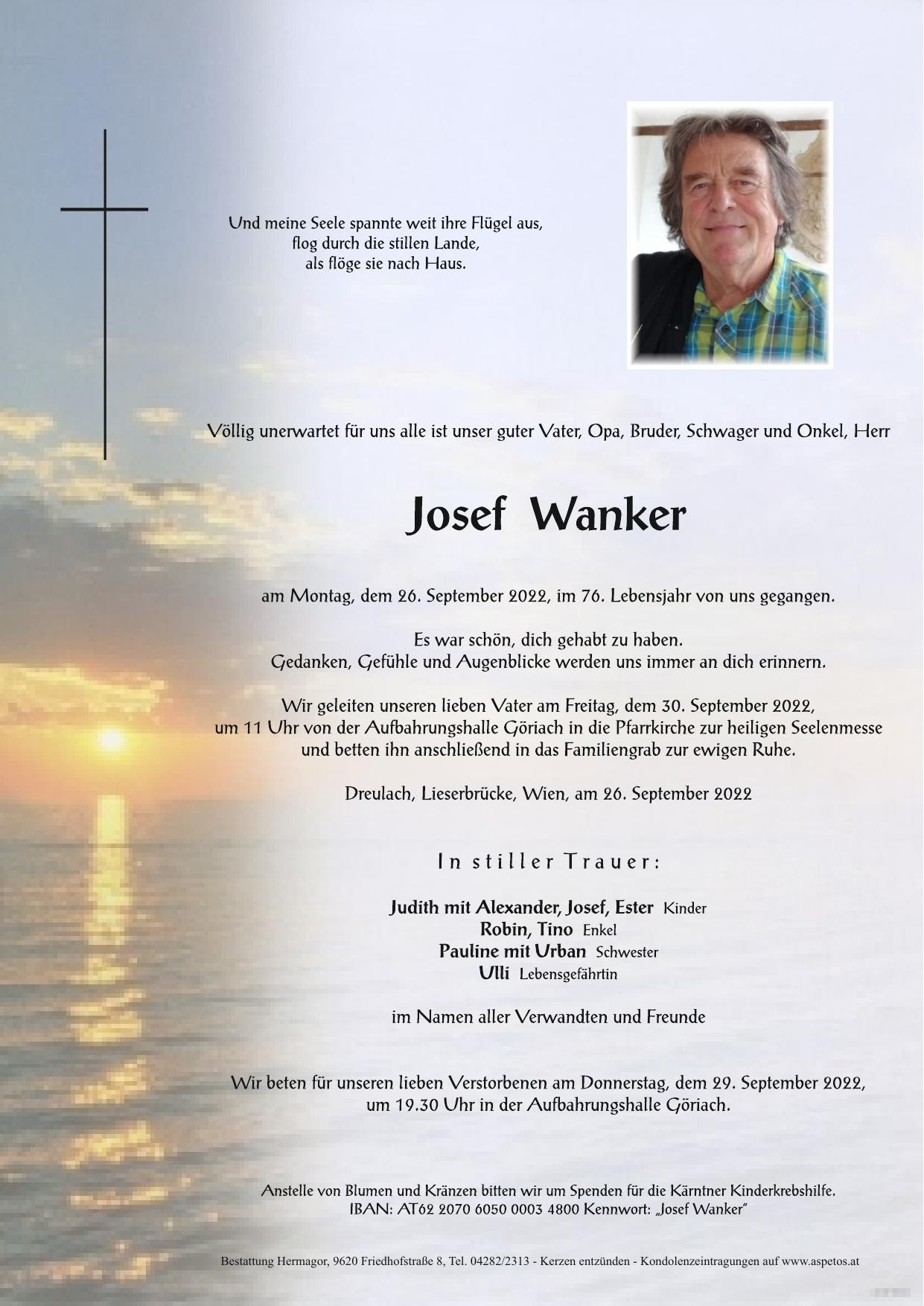 Traueranzeige von Josef Wanker