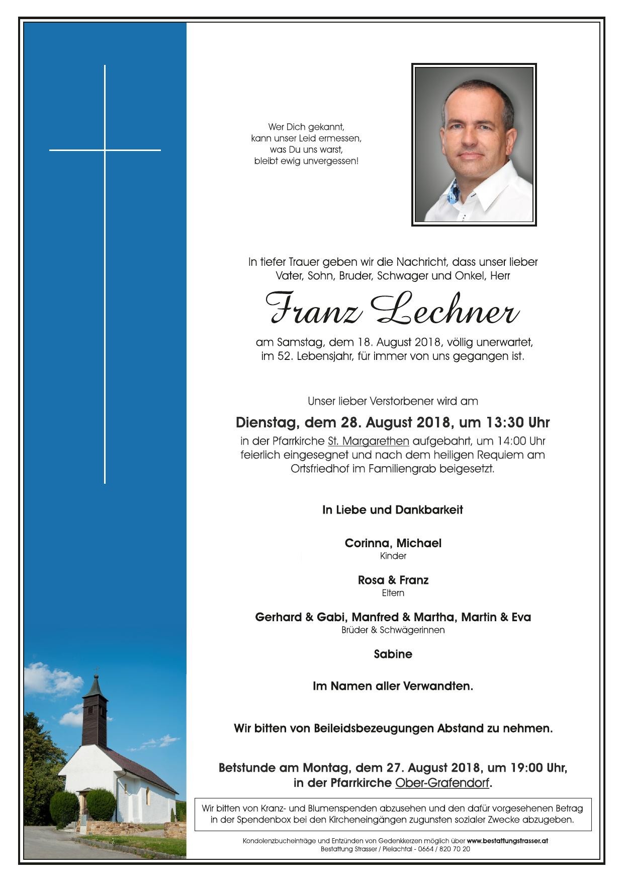 Traueranzeige von Franz Lechner