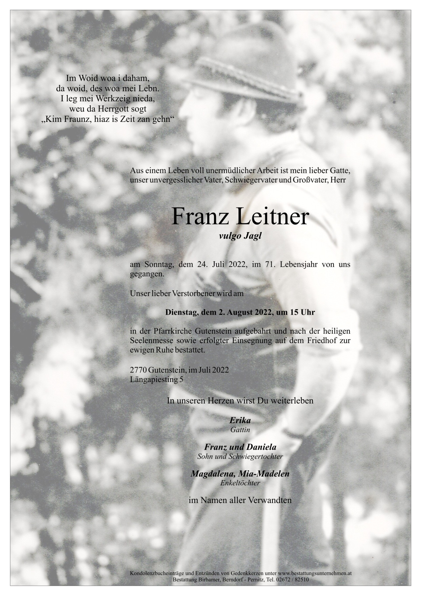 Traueranzeige von Franz Leitner