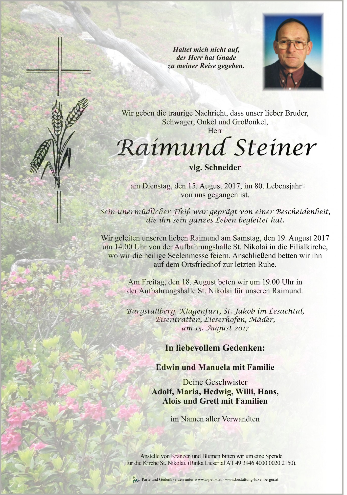 Traueranzeige von Raimund Steiner