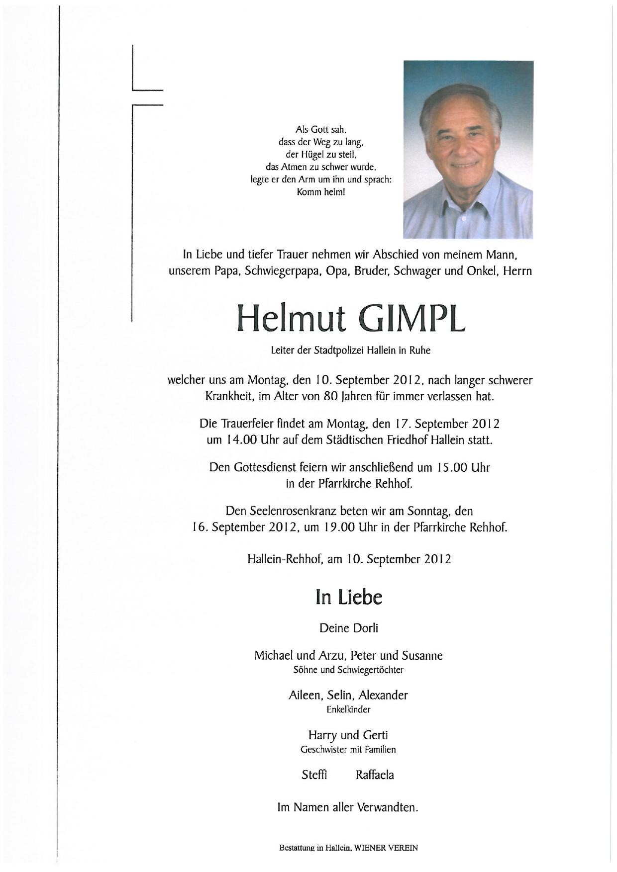 Traueranzeige von Helmut Gimpl