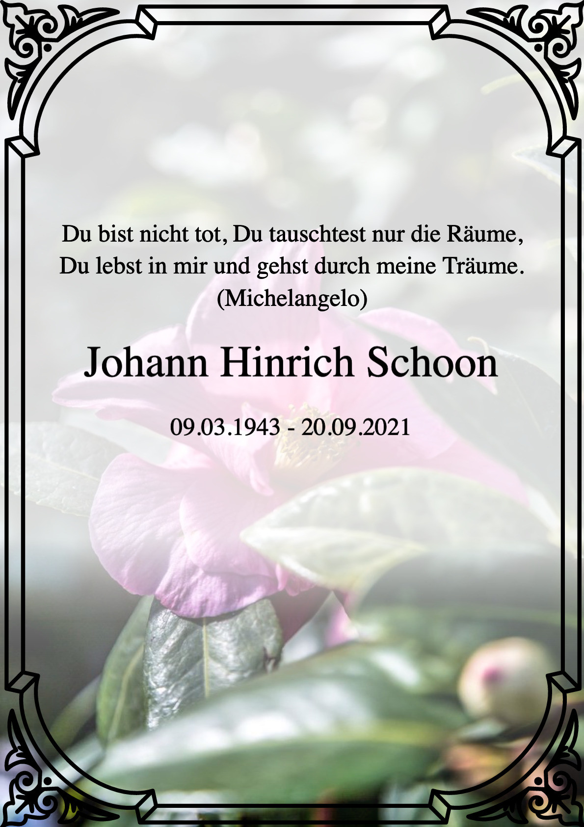 Traueranzeige von Johann Hinrich Schoon