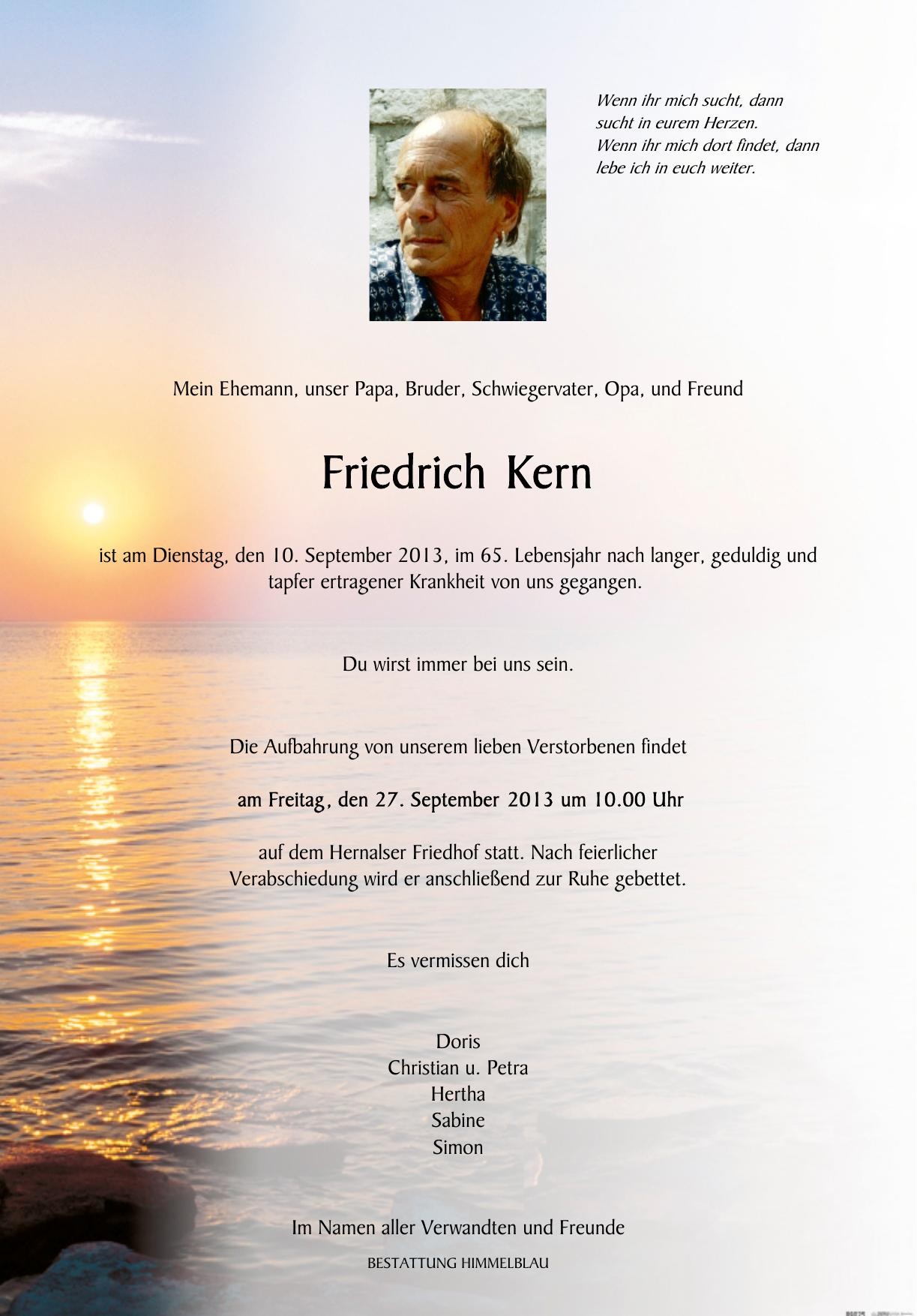 Traueranzeige von Friedrich Kern
