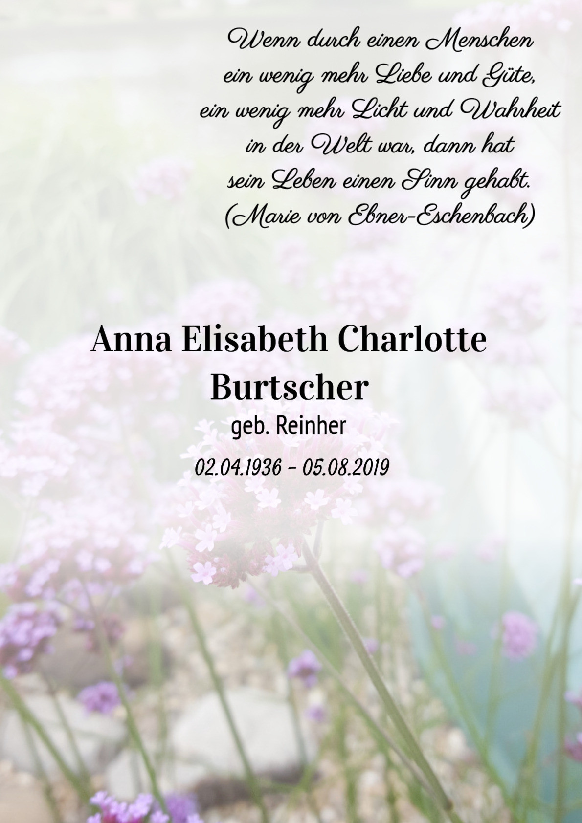 Traueranzeige von Anna Elisabeth Charlotte Burtscher