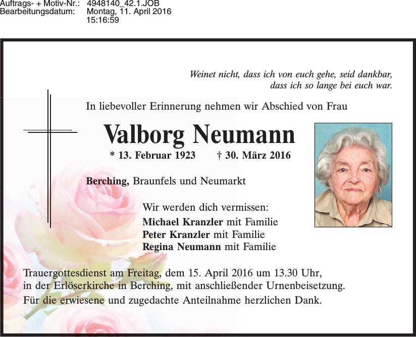 Traueranzeige von Valborg Neumann