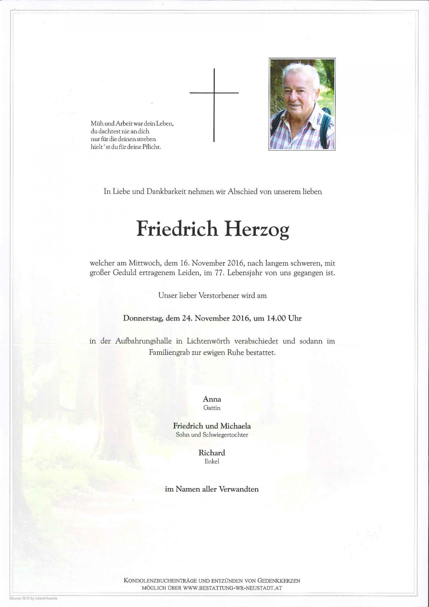 Traueranzeige von Friedrich Herzog