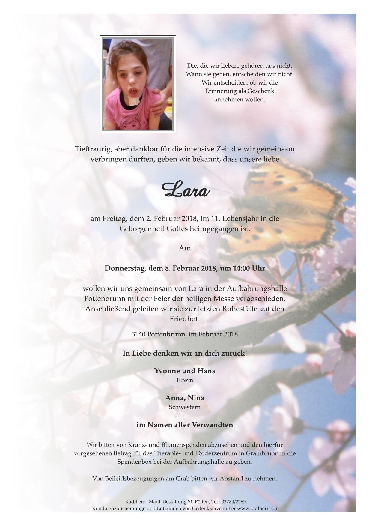 Traueranzeige von Lara Baumgartner