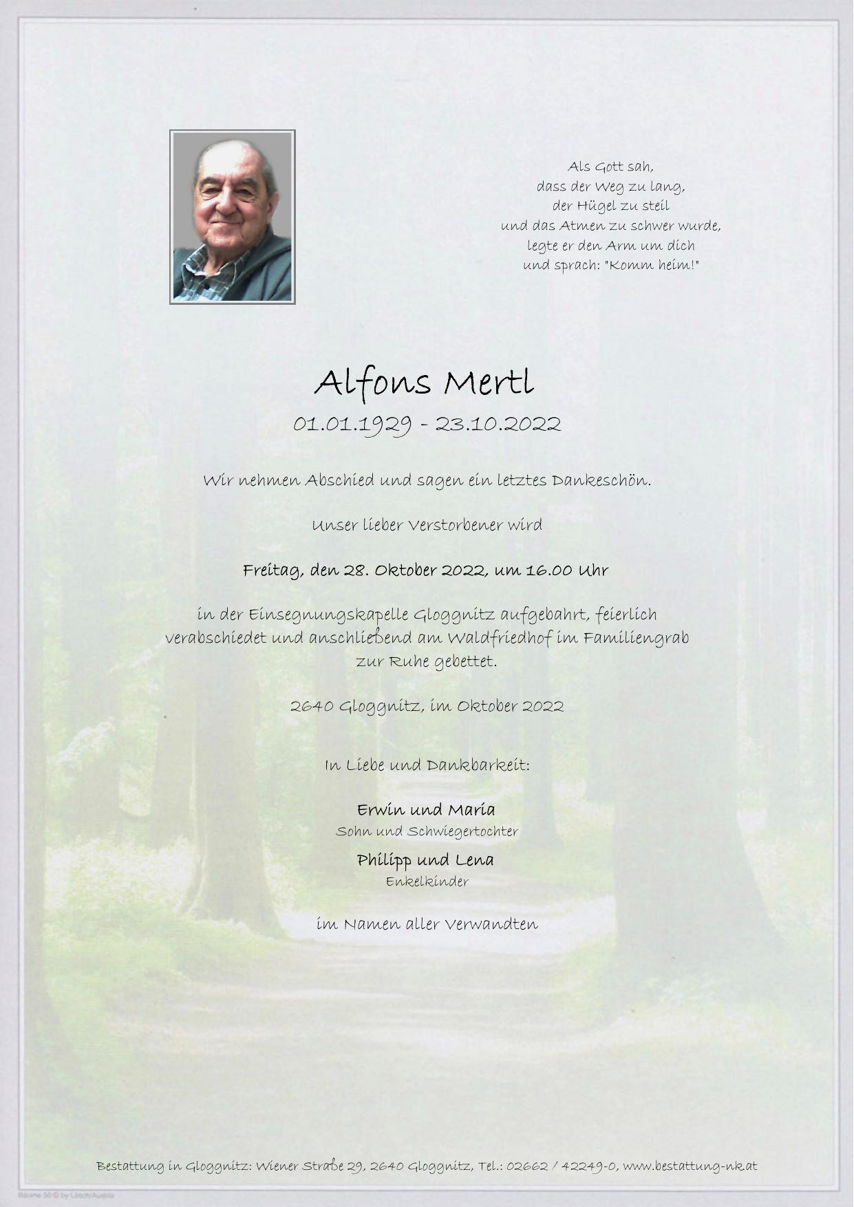 Traueranzeige von Alfons Mertl