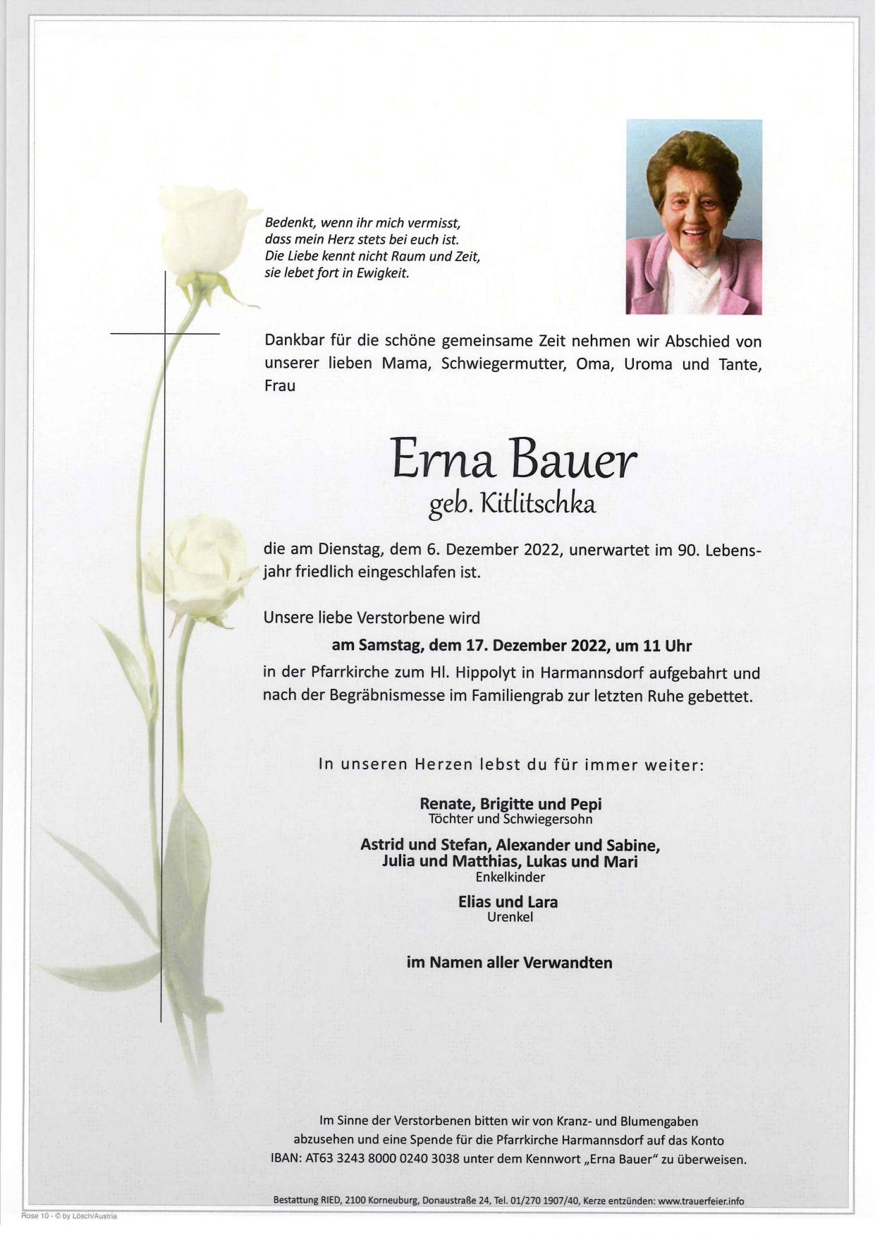 Traueranzeige von Erna Bauer
