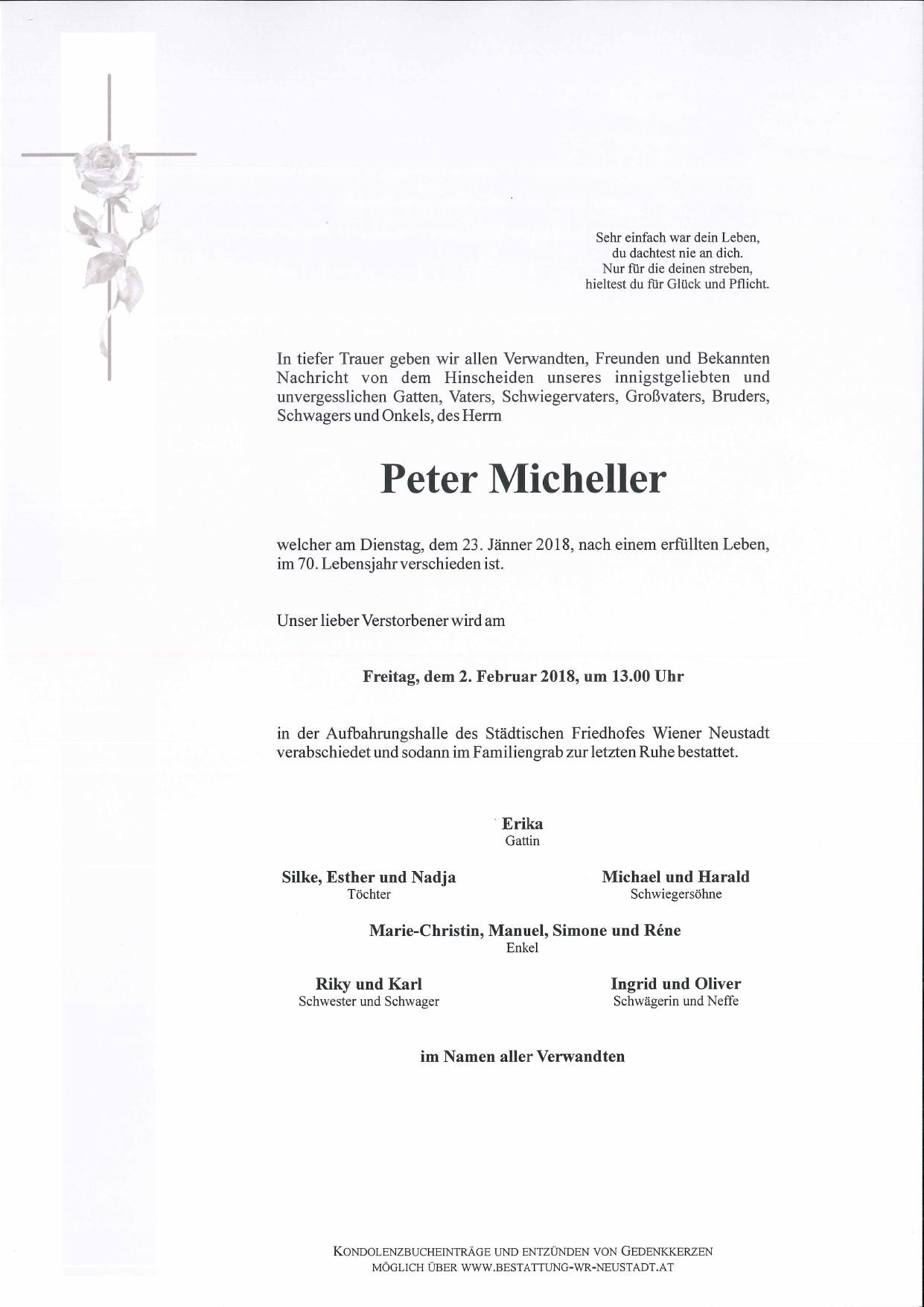 Traueranzeige von Peter Micheller