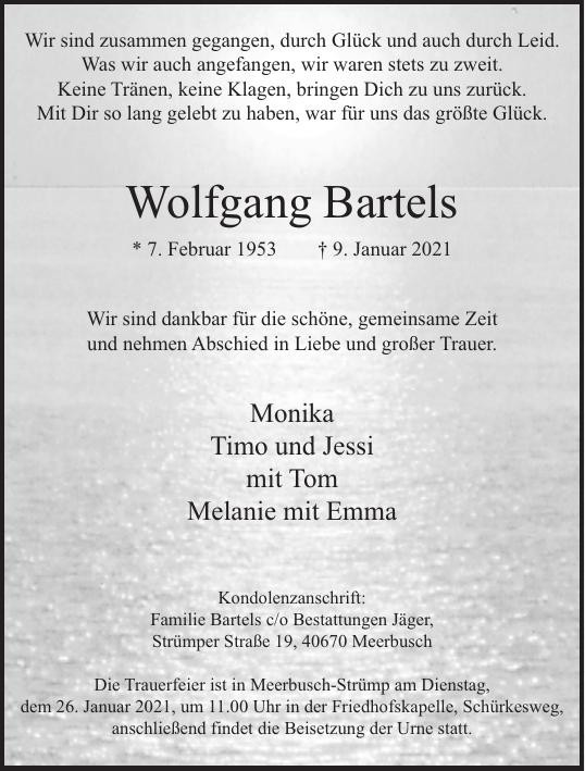 Traueranzeige von Wolfgang Bartels