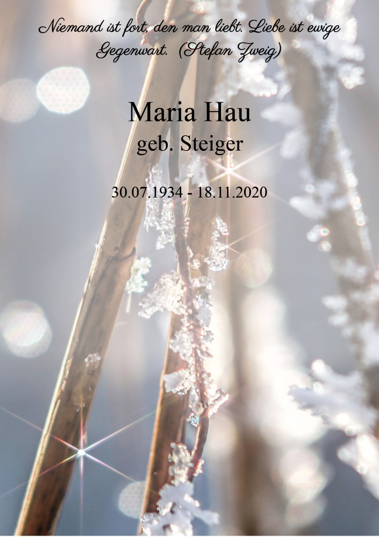 Traueranzeige von Maria Hau
