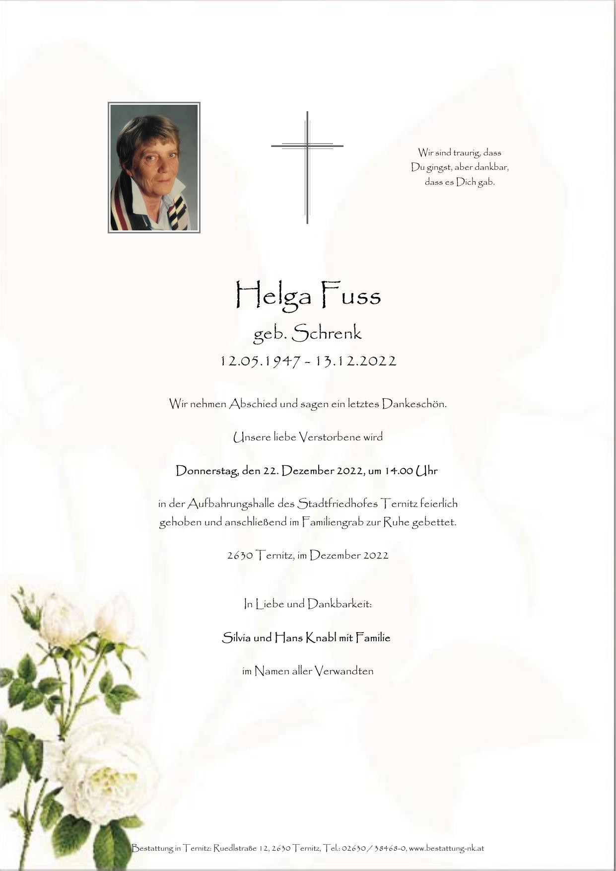Traueranzeige von Helga Fuss