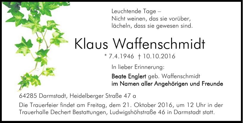 Traueranzeige von Klaus Waffenschmidt