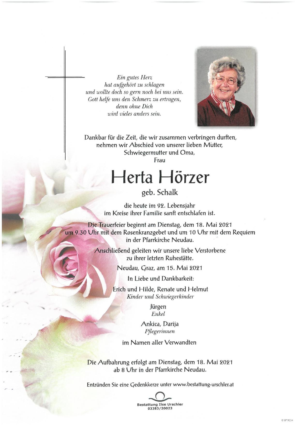 Traueranzeige von Herta Hörzer