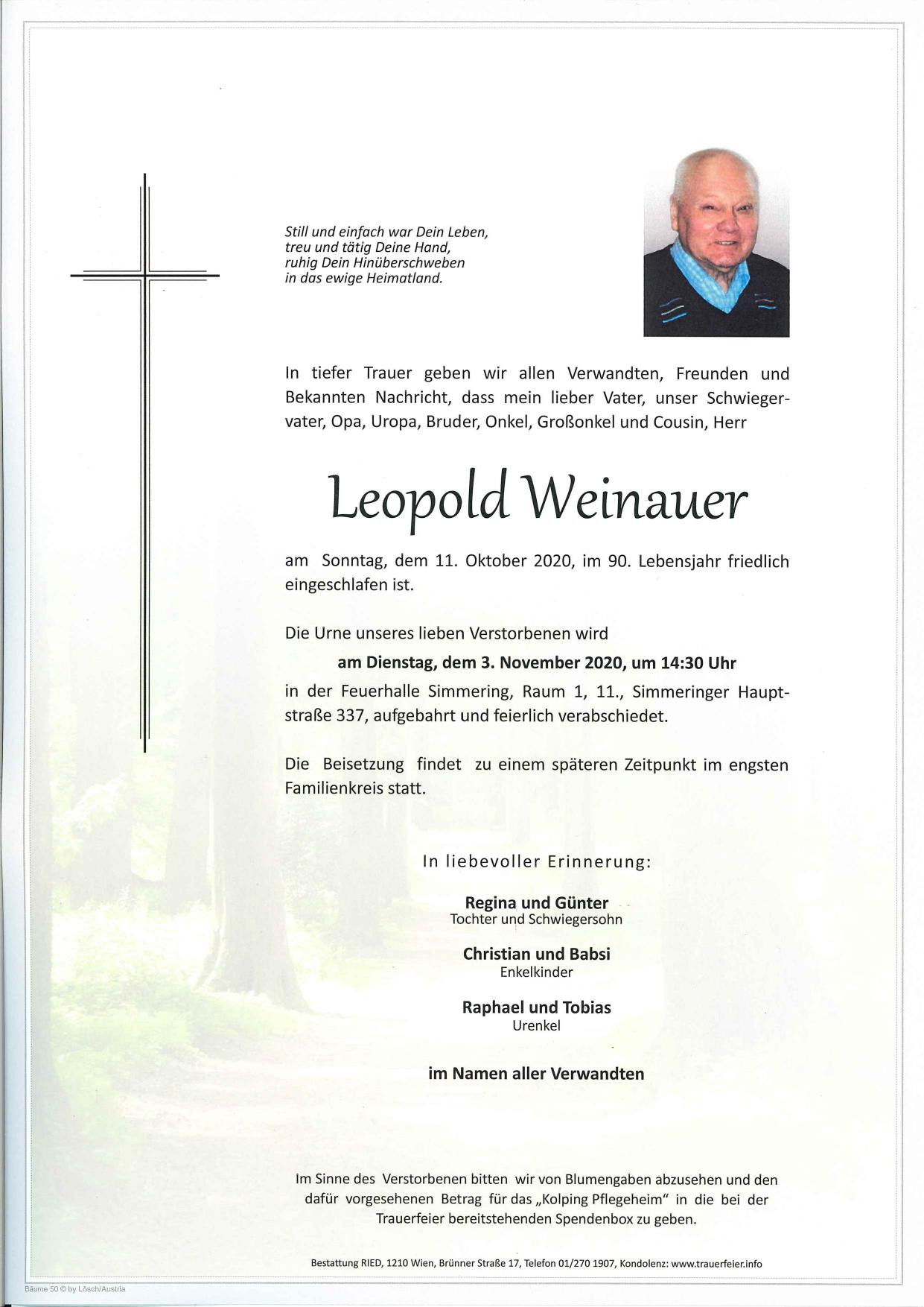 Traueranzeige von Leopold Weinauer