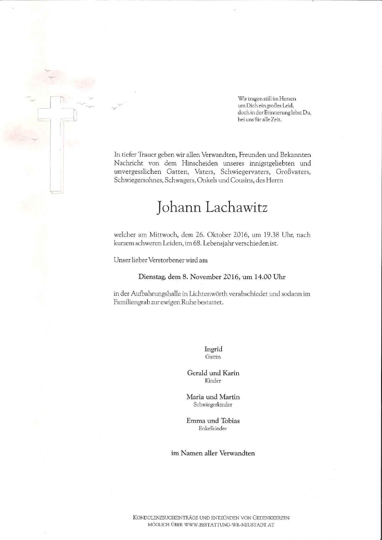 Traueranzeige von Johann Lachawitz