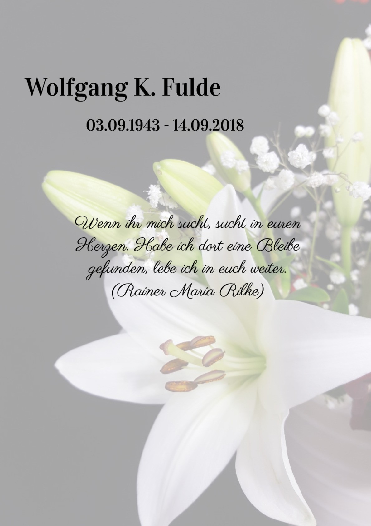 Traueranzeige von Wolfgang K. Fulde