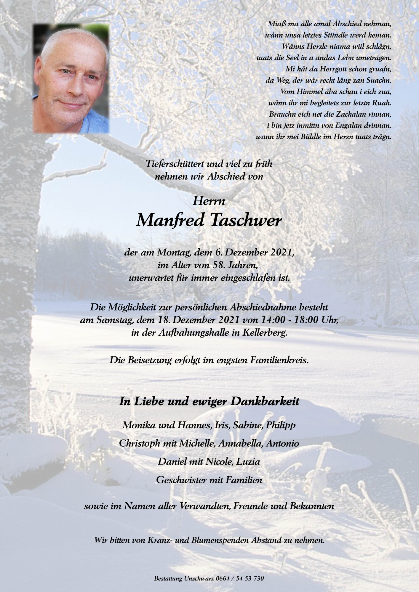 Traueranzeige von Manfred Taschwer