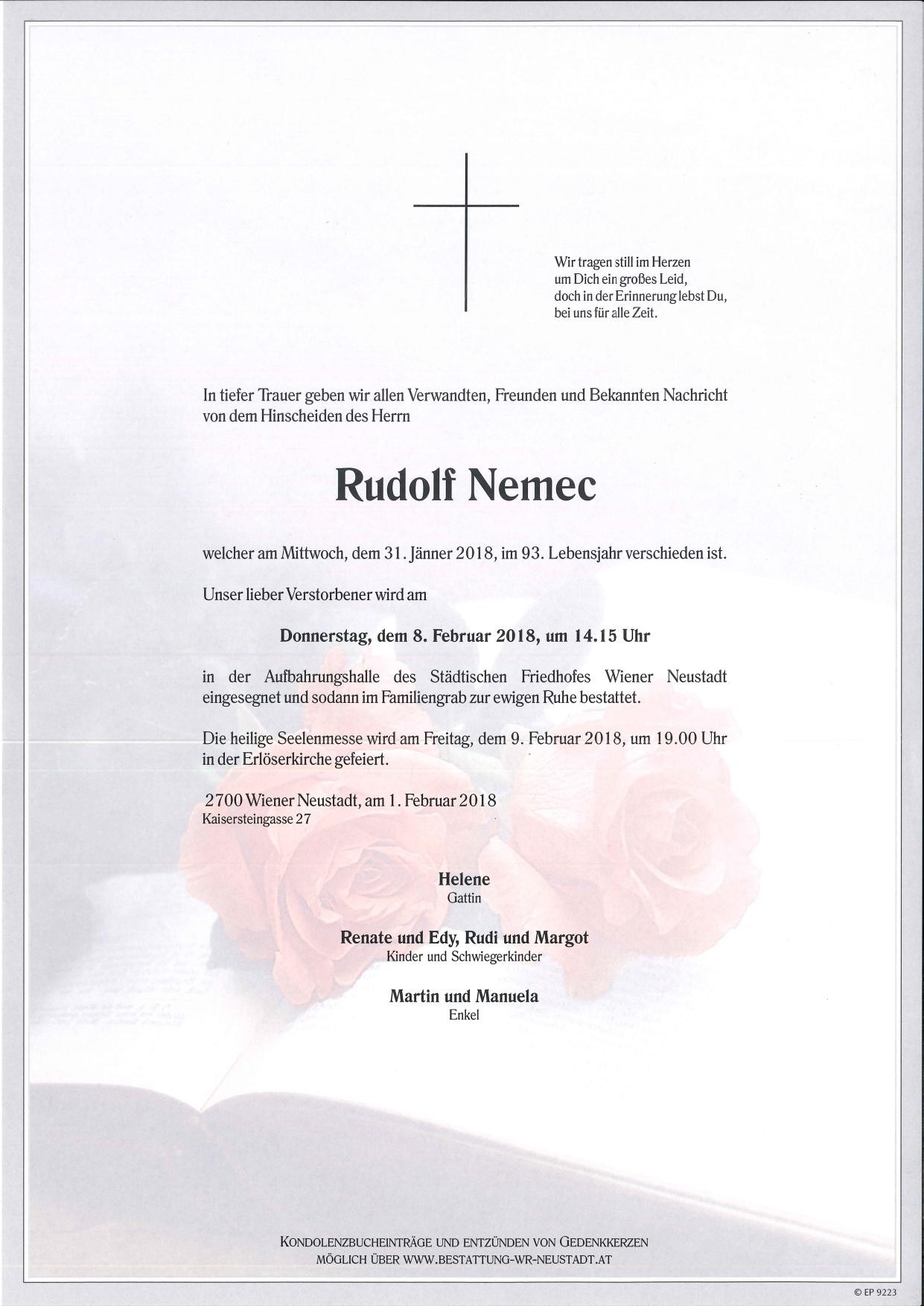 Traueranzeige von Rudolf Nemec