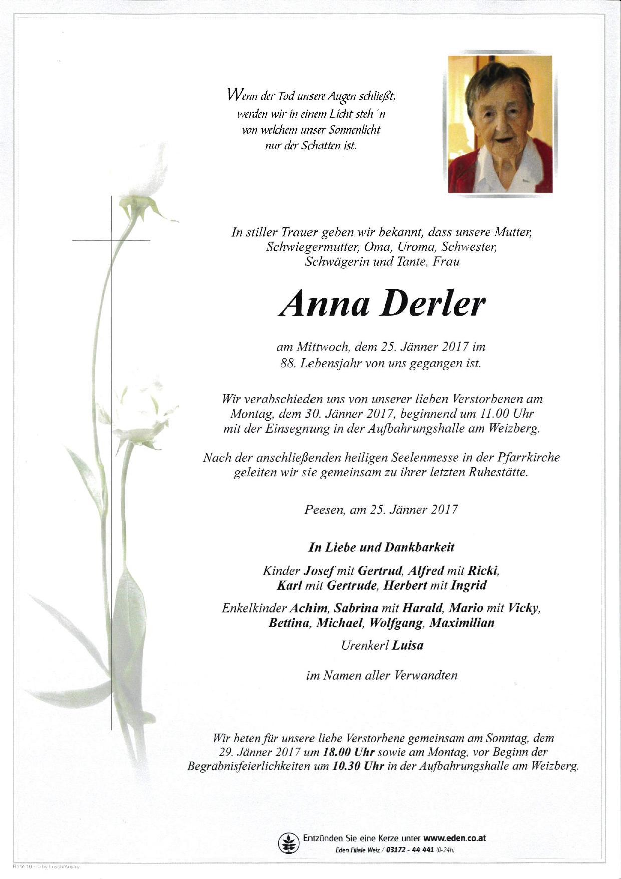 Traueranzeige von Anna Derler