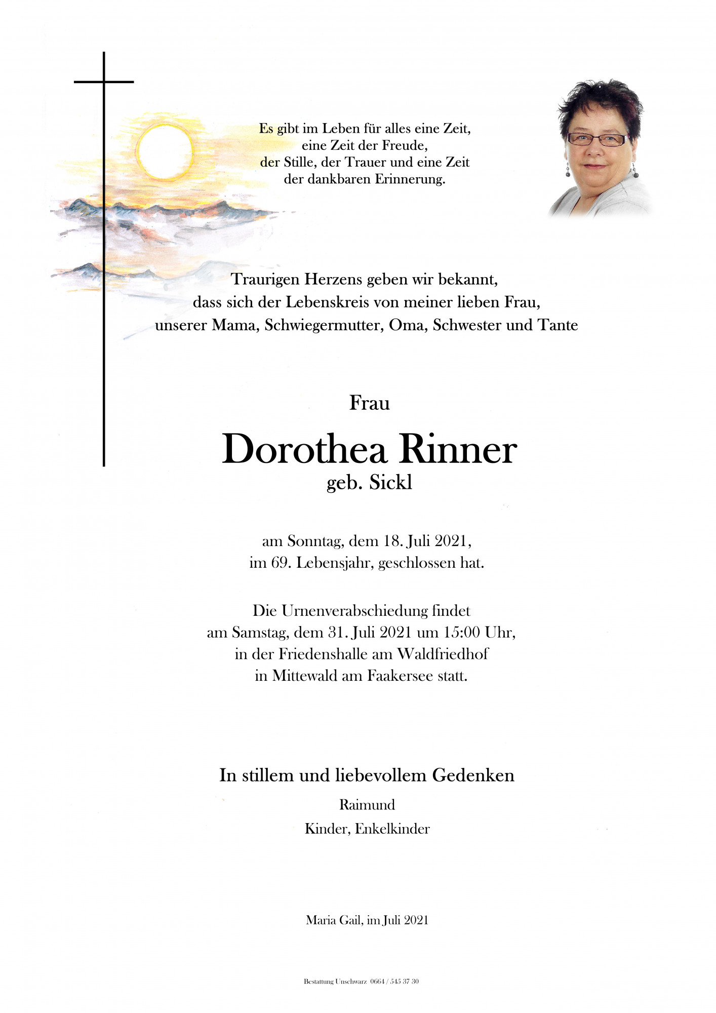 Traueranzeige von Dorothea Rinner