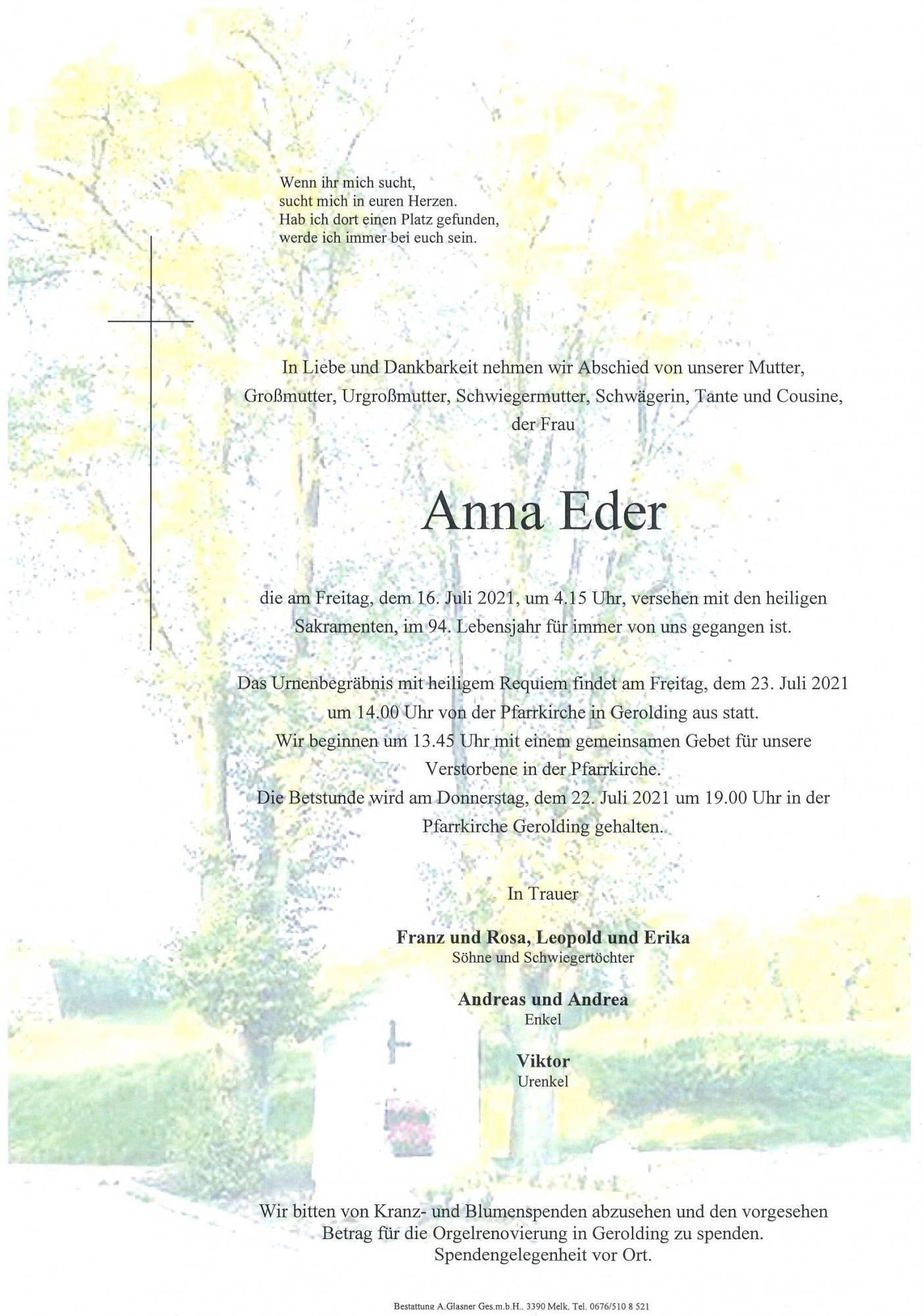 Traueranzeige von Anna Eder