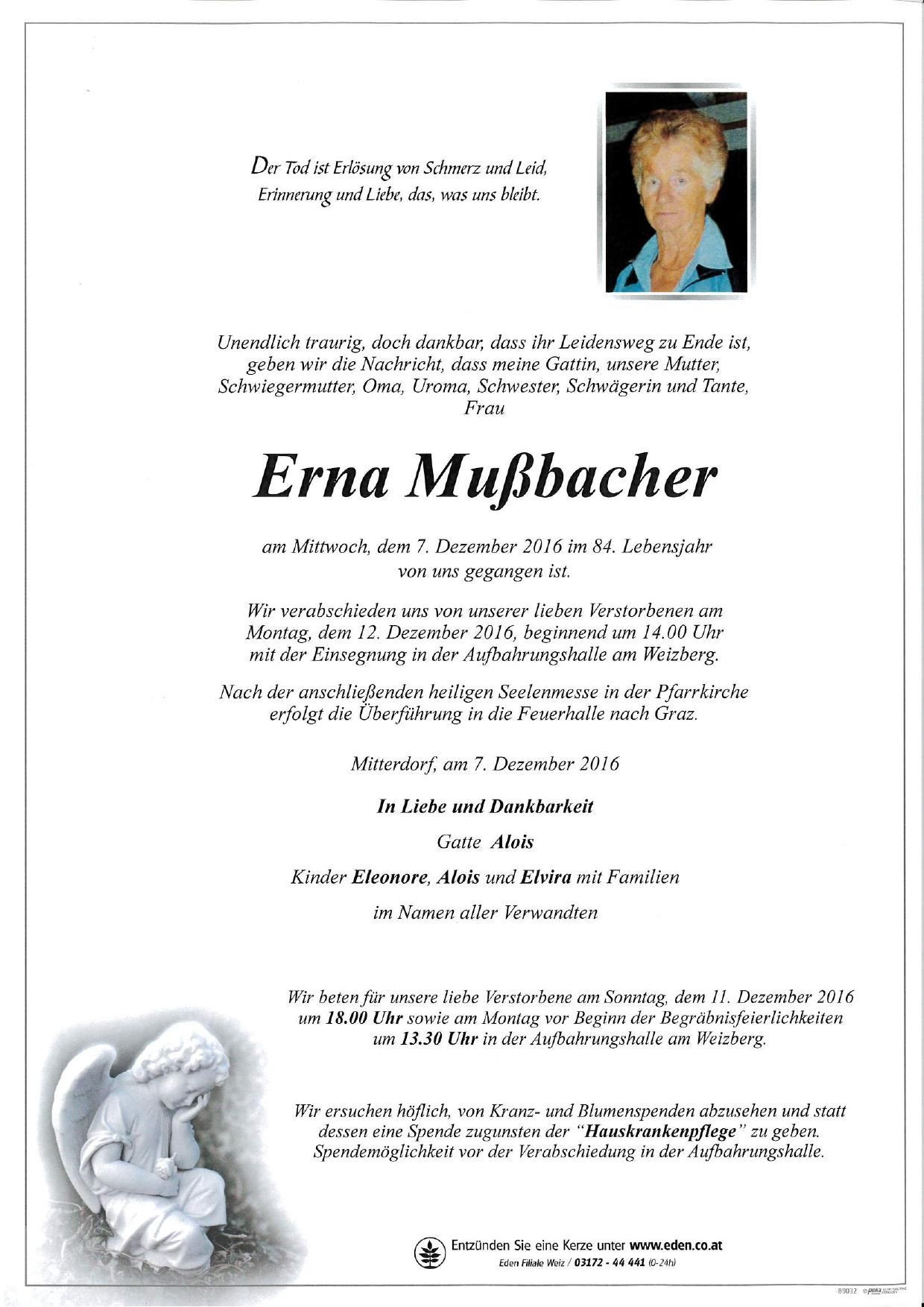 Traueranzeige von Erna Mußbacher
