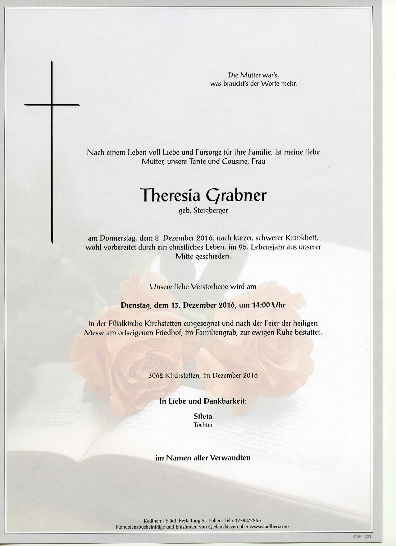 Traueranzeige von Theresia Grabner