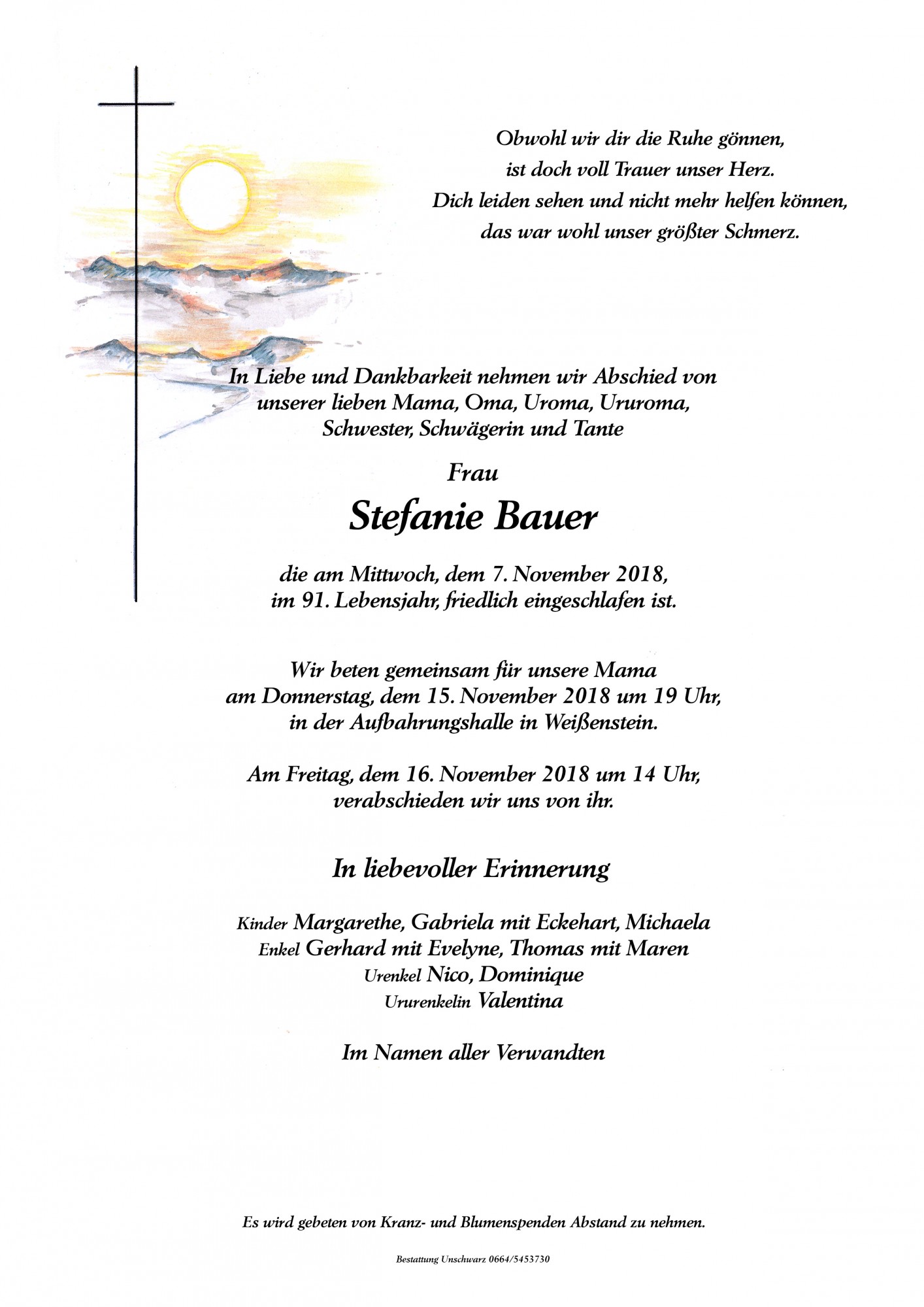 Traueranzeige von Stefanie Bauer