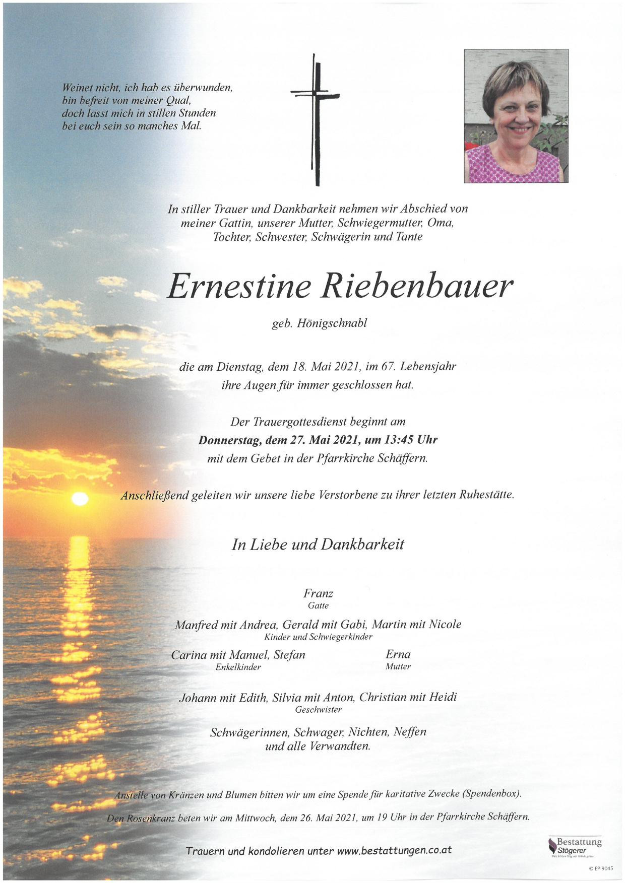 Traueranzeige von Ernestine Riebenbauer