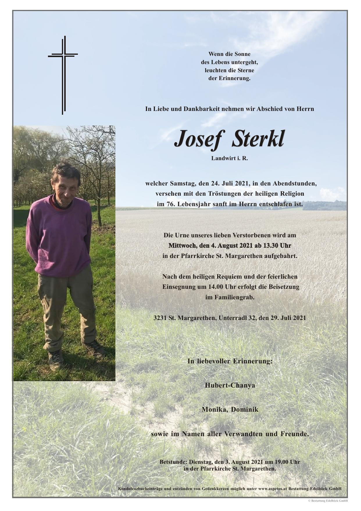 Traueranzeige von Josef Sterkl