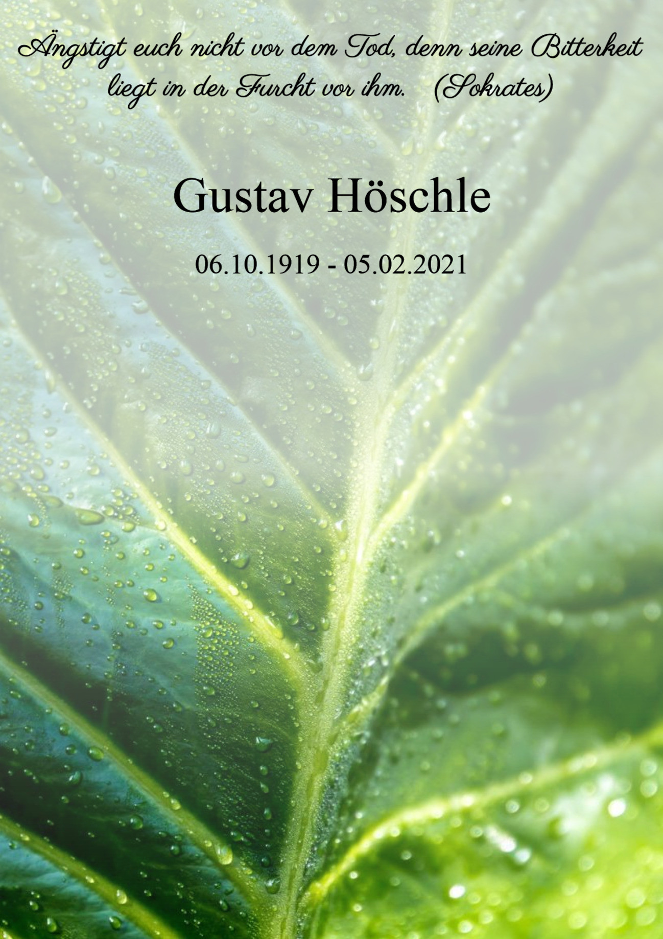 Traueranzeige von Gustav Höschle
