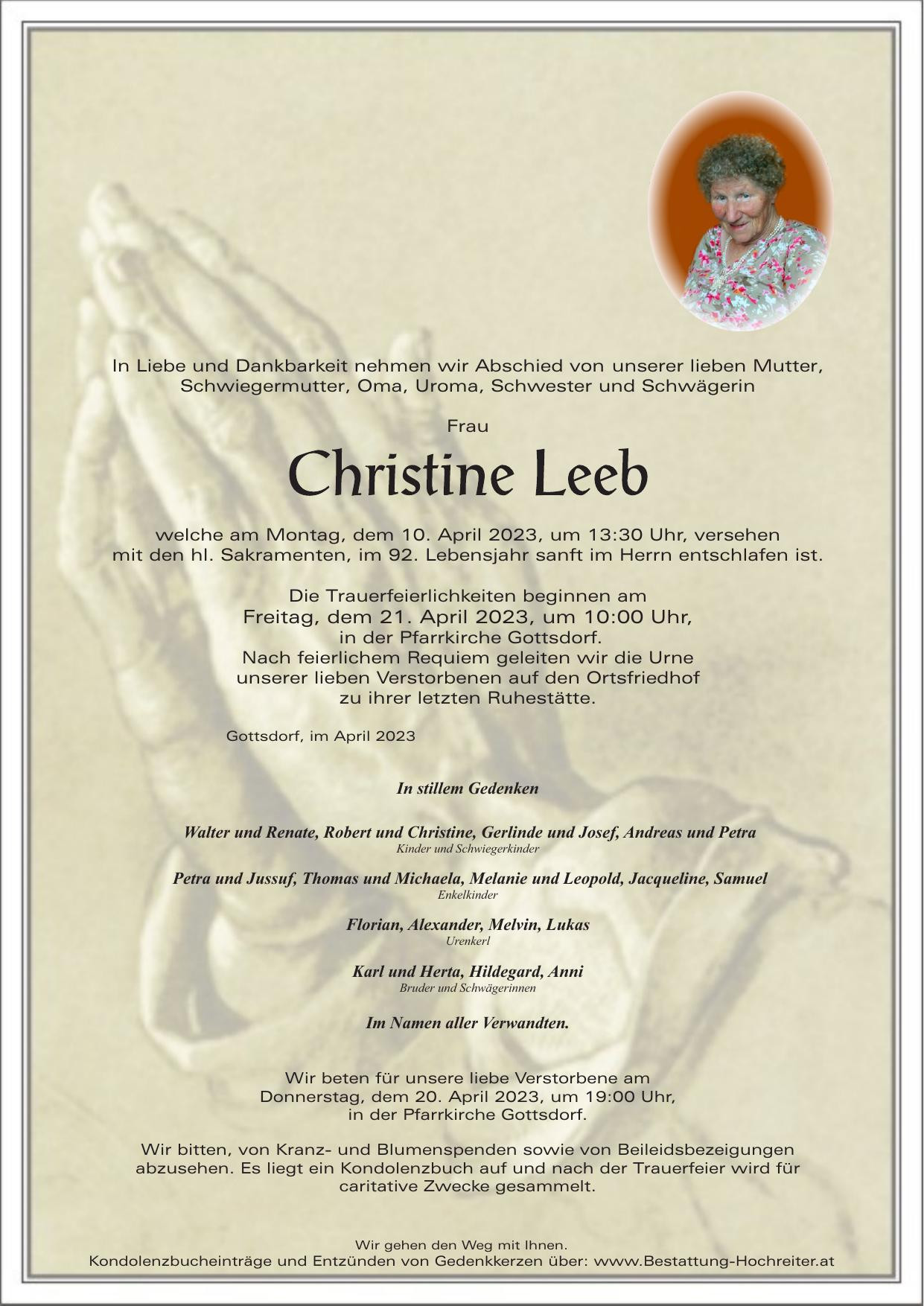 Traueranzeige von Christine Leeb