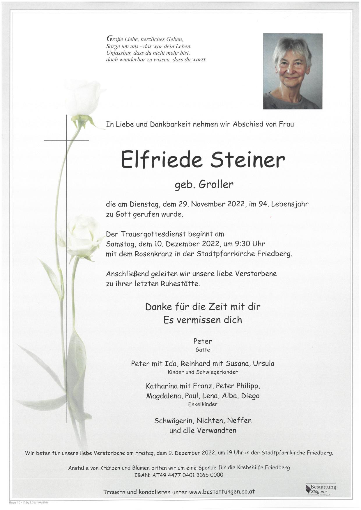 Traueranzeige von Elfriede Steiner