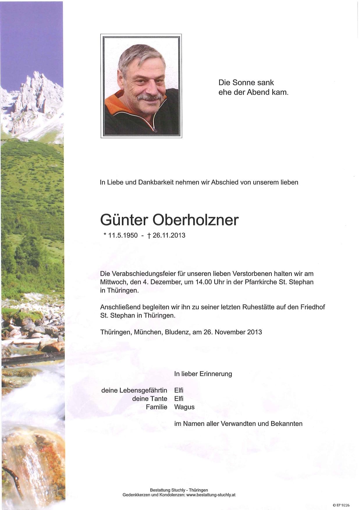 Traueranzeige von Günter Oberholzner