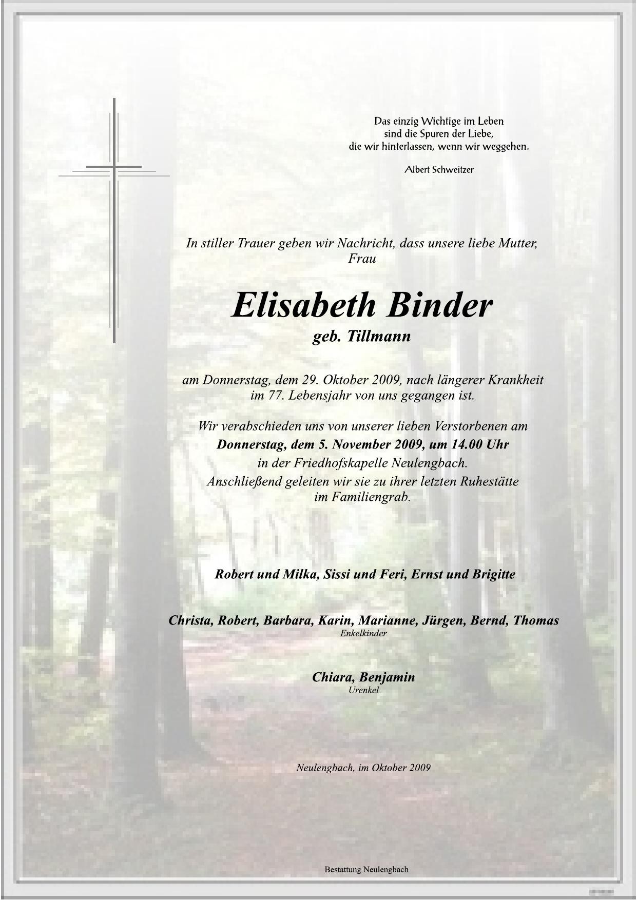 Traueranzeige von Elisabeth Binder