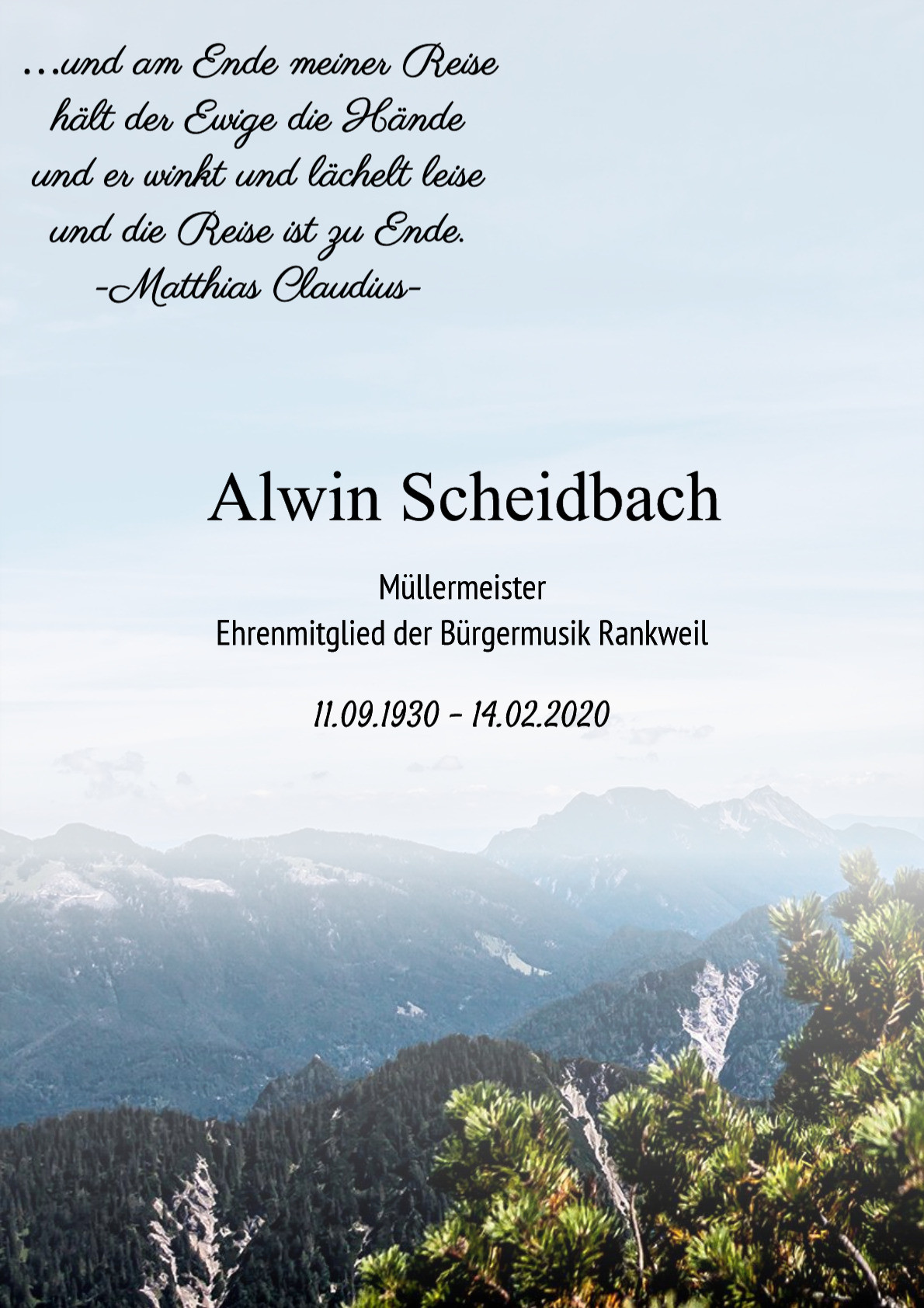 Traueranzeige von Alwin Scheidbach