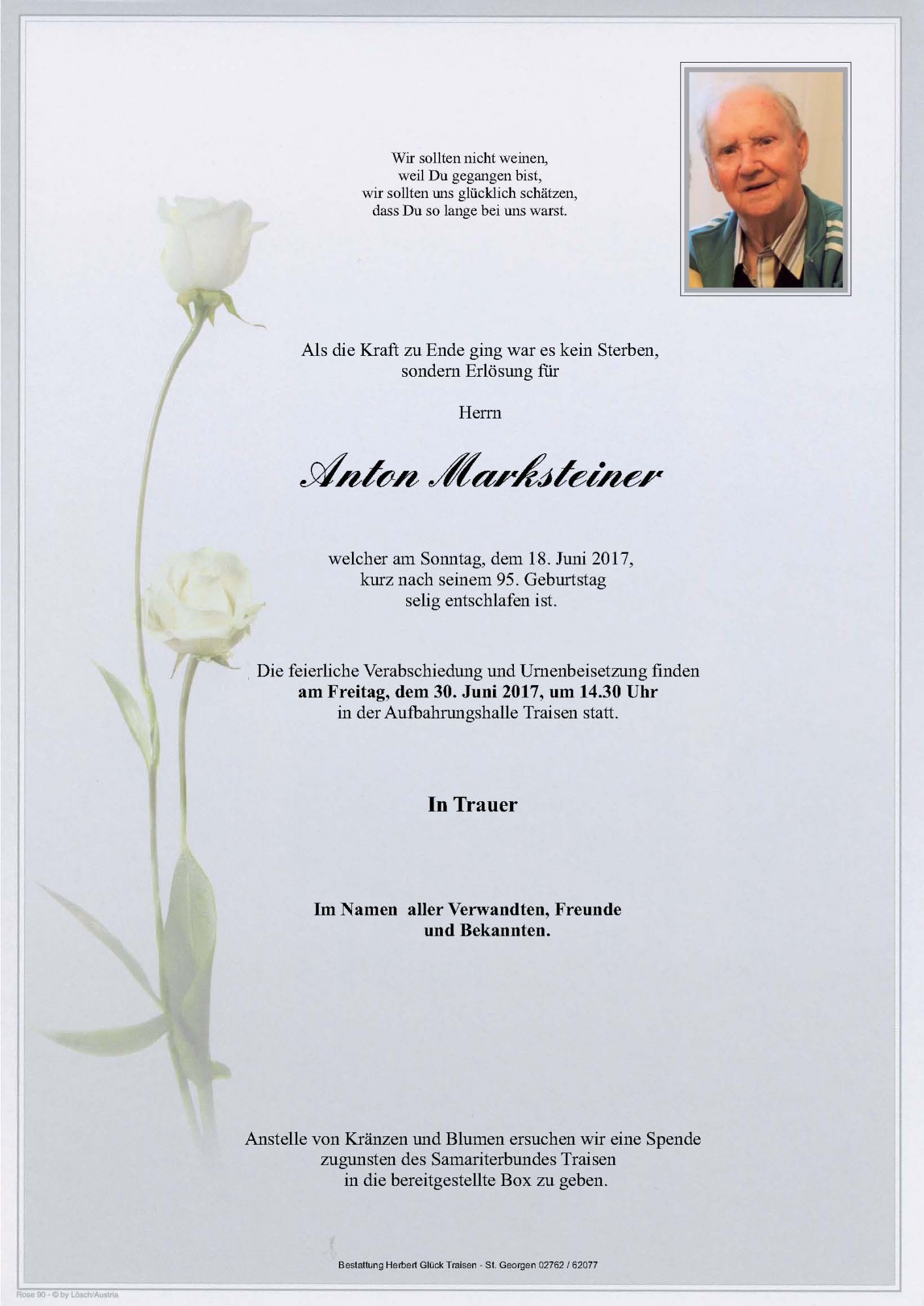Traueranzeige von Anton Marksteiner