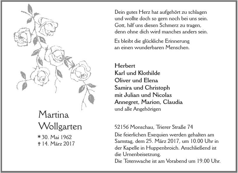 Traueranzeige von Martina Wollgarten