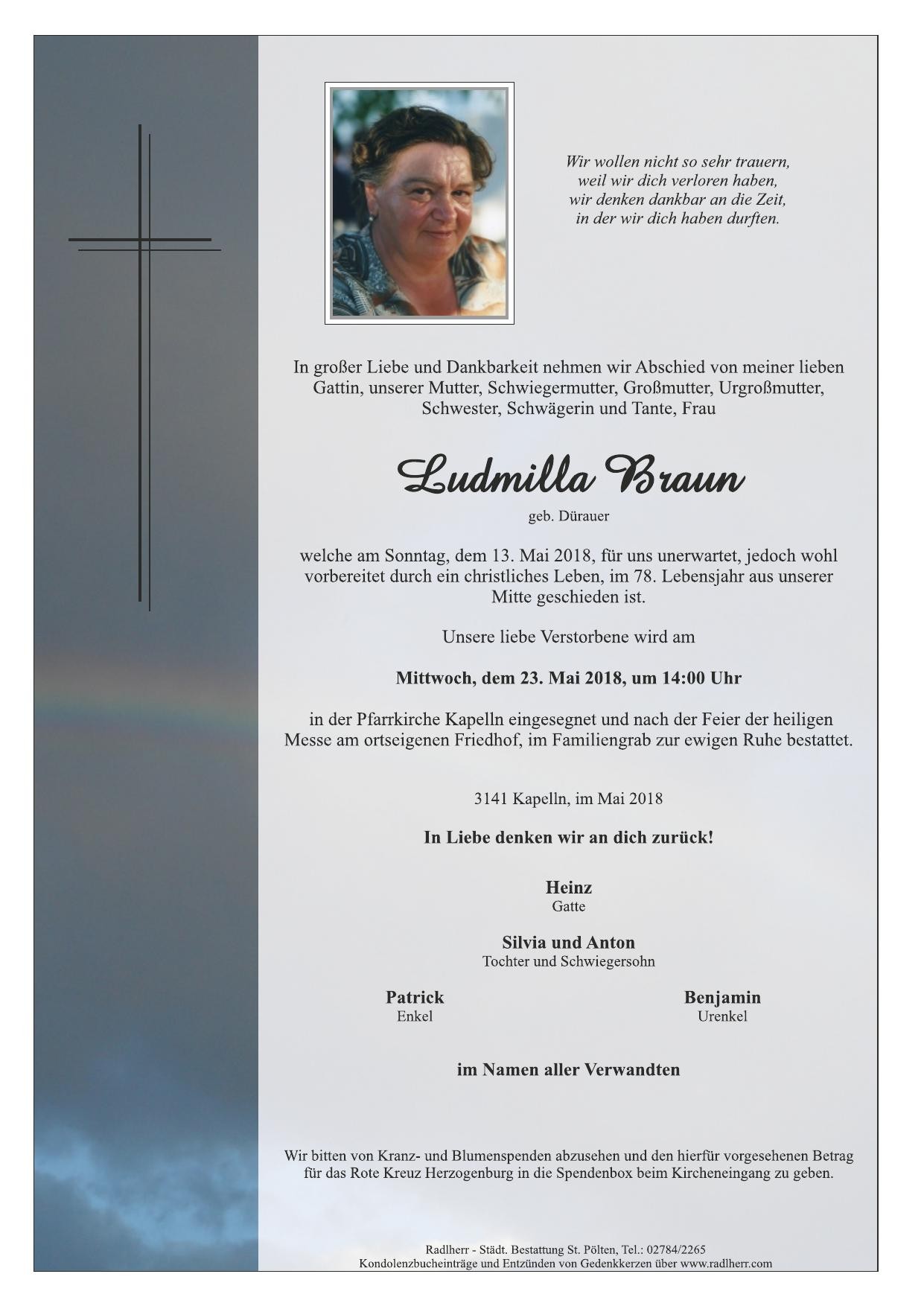 Traueranzeige von Ludmilla Braun