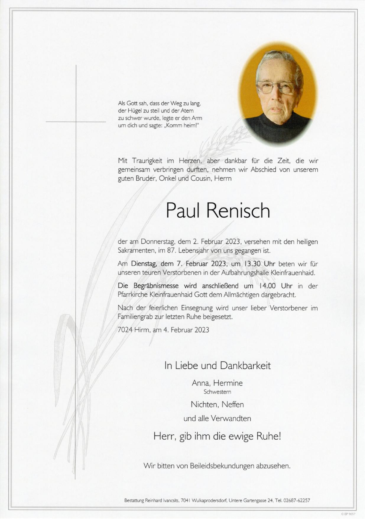 Traueranzeige von Paul Renisch