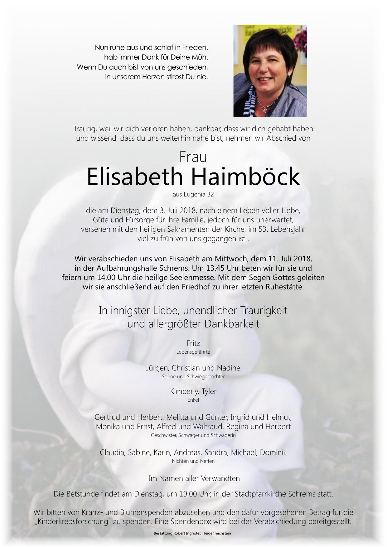 Traueranzeige von Elisabeth Haimböck
